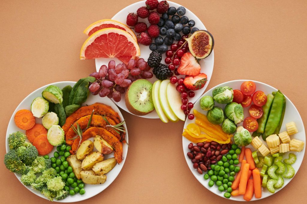 A plate of fruits and vegetables is only half of a healthy diet and regular exercise lifestyle