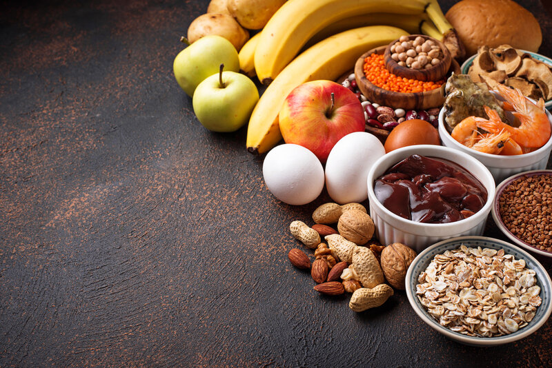Nutrient-dense foods- eggs- bananas- nuts-and-shrimp