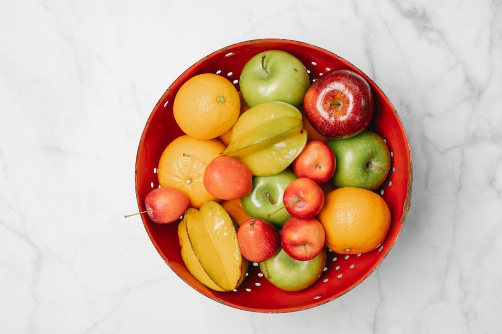 Ripe fresh fruits in a filter that are a part of a premium diet